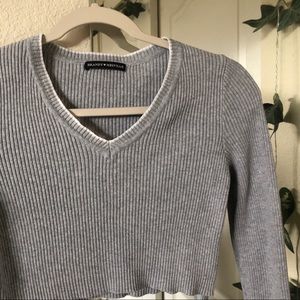 Brandy milena ribbed knit crop vneck sweater